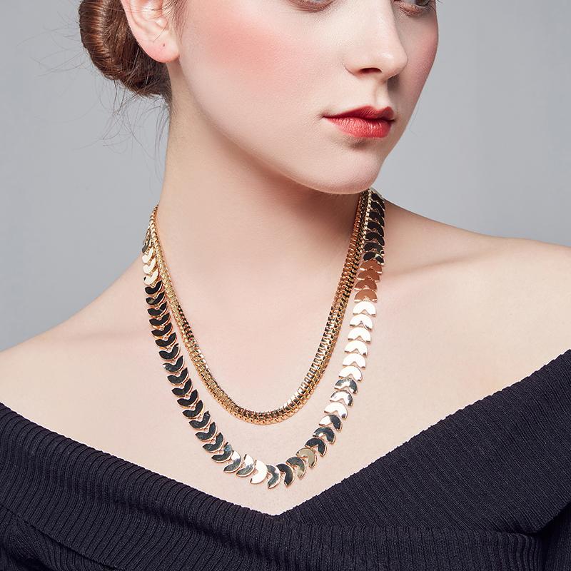 

Fine Wedding Double Snake Chain Necklace For Women Gold Silver Plated Costume Jewelry Maxi Charms Dress Accessories