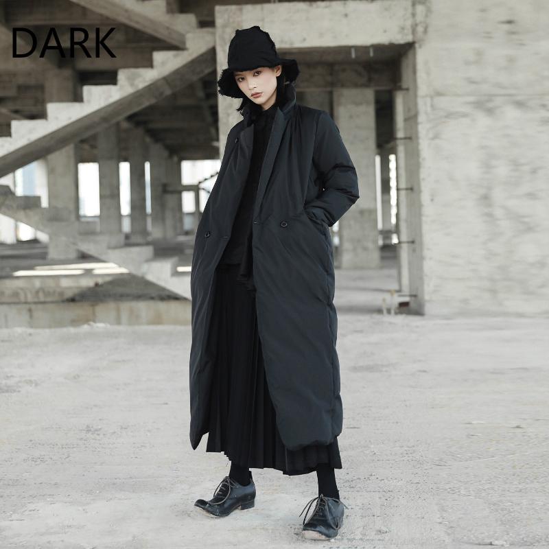 

DARK] Dark Wind In The Long Over-the-knee Cotton-padded Jacket Loose Stand-up Collar Cotton-padded Jacket For Women In Winter, Black