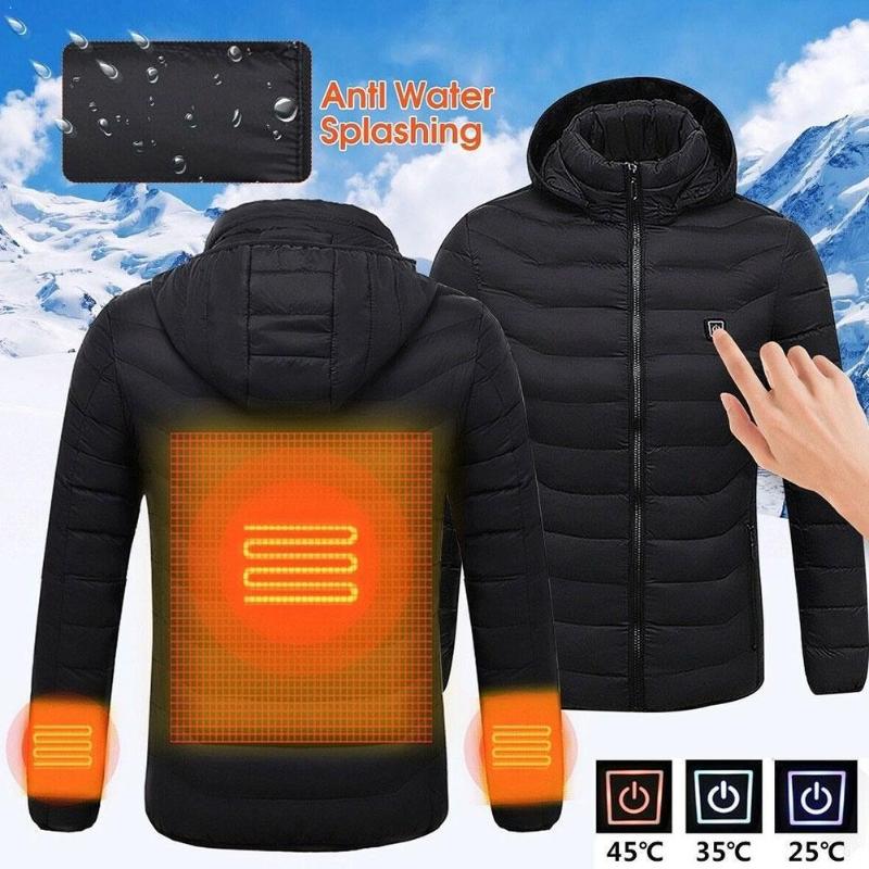 

Unisex Heated Outdoor Vest Coat USB Heating Polyester Cloth Hooded Heating Padded Jacket Thermal Suit Intelligent C T9J8, Black