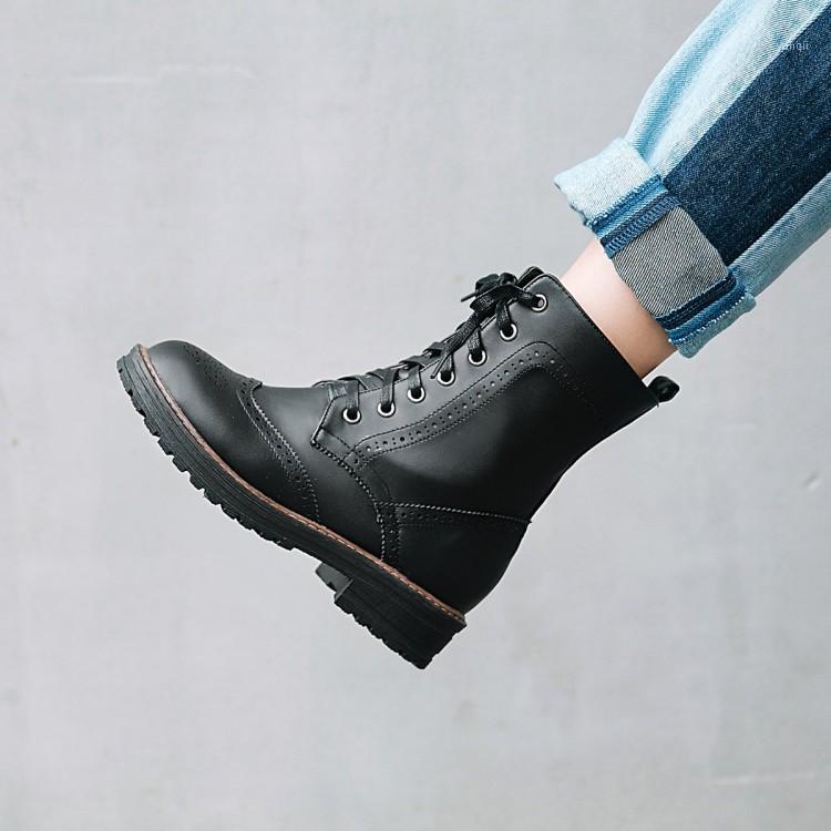 

Oversized 12 boots women shoes ankle boots for women ladies shoes woman winterSolid color round head with front tie1, Black