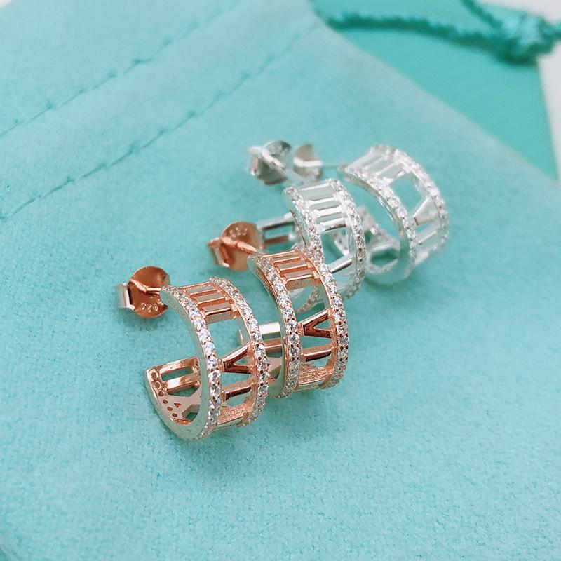 

Stud Ladies Jewelry 925 Sterling Silver Earring Cutout Roman Numerals Accessories Fashion Silverware Valentine's Day Gift