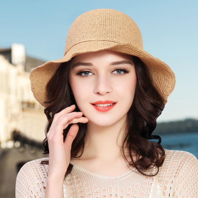 

Wide Brim Hats Lady Raffia Straw Hat Fashion Uv Protect Beach Sun Cap Foldable Ladies Floppy Woman Summer B-7850, Black