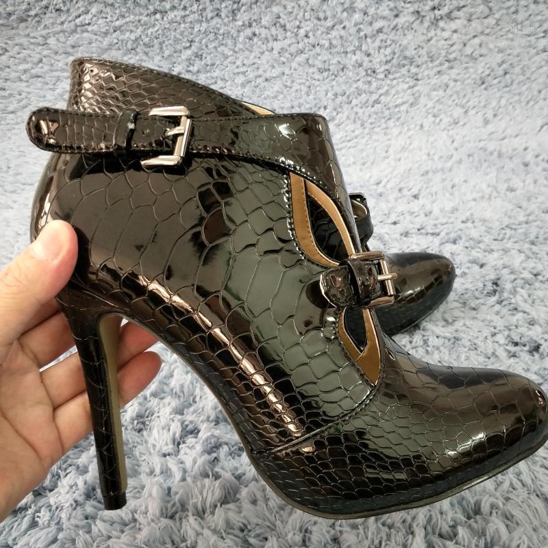 

Snakeskin Women Stiletto Thin High Heel Ankle Boots Round Toe Buckle Sexy Fashion Evening Dress Party Ball Lady Bootie 0640cbt-r1, Black snakeskin