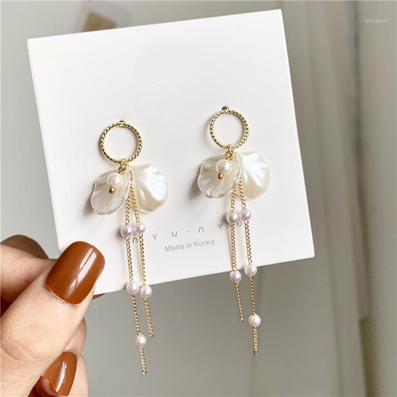 

Stud S925 Silver Needle Classic Shell Flower Earrings For Women Fashion Brand Long Pearl Tassel Earring Wedding Jewelry1