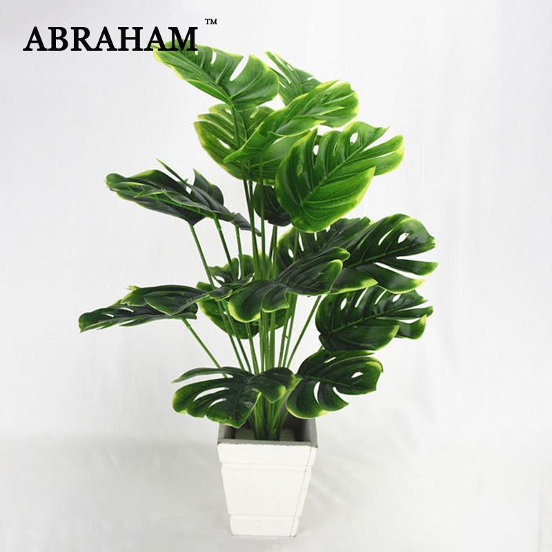 

50cm 18fork Large Artificial Plant Plastic Turtle Tree Leaves Fake Monstera Branch Tropical Green Plant for Bonsai Indoor Decor1, 18fork yellow side