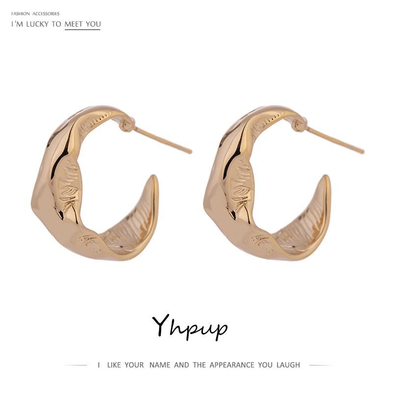 

Yhpup Statement Beat Irregular Stud Earrings for Women Minimalist Metal Texture Stylish Earrings Jewelry Orecchini Donna 2020