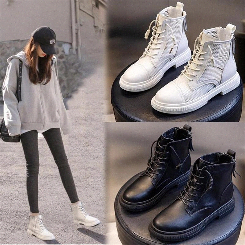 

Women Boots Ankle Boots for Womens Platform Breathable Genuine Leather Female Winter Fur Mesh Summer Autumn Shoes Woman #I486, Black