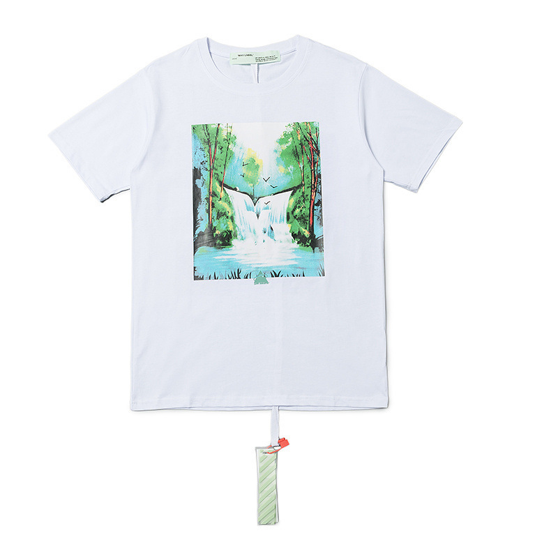 

Chao Off Waterfall Arrow Men's and Women's Casual Short Sleeve T-shirt9e4i, White