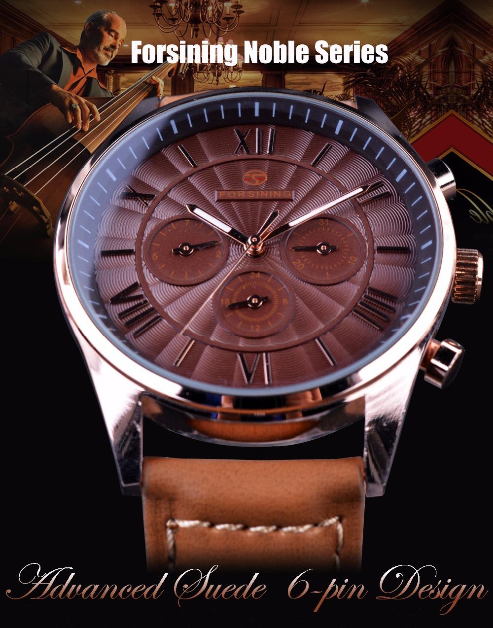 

Brand Dial Series Swirl Men Suede Strap 6 Hands Clock Watches Classic Display Top Forsining Luxury Men Automatic Watch Calendar Oxdxu, Black