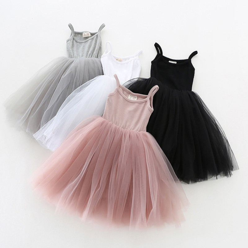 

Baby girls Lace Tulle Sling dress Children suspender Mesh Tutu princess dresses 2020 summer Boutique Kids Clothing 4 colors, Black