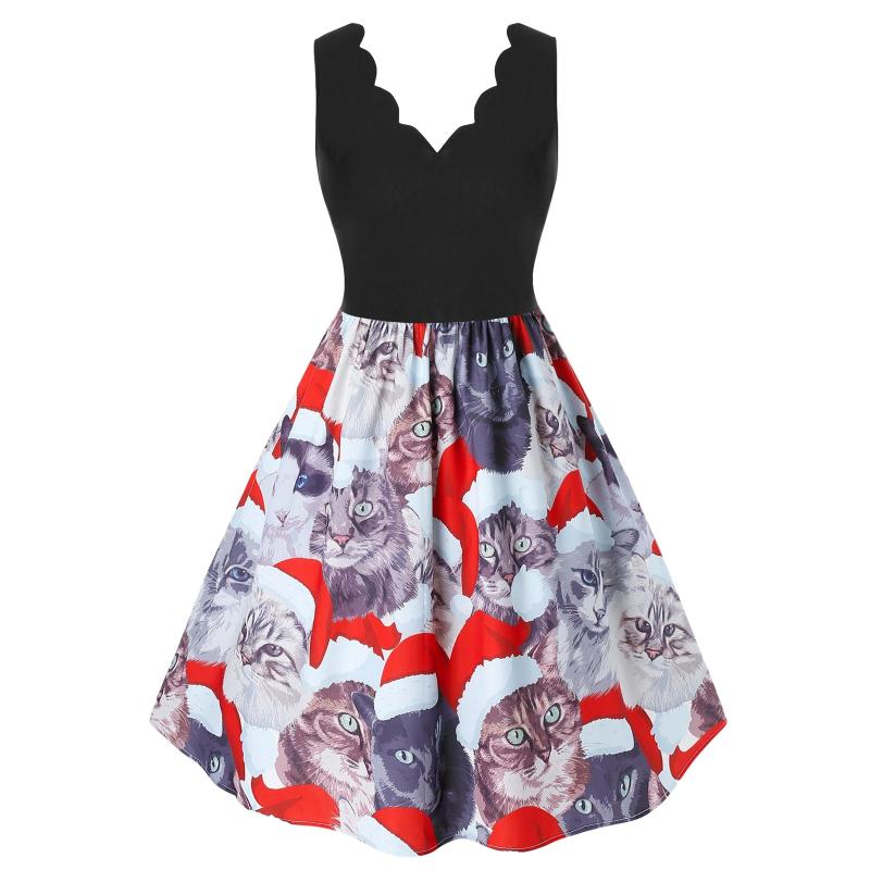 cat print dress plus size
