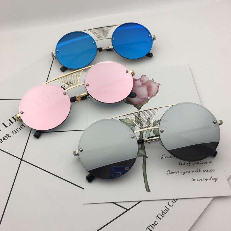

2020 Mirror Rivet Metal Retro Punk Steampunk Sunglasses Men Round Rimless Women Glasses