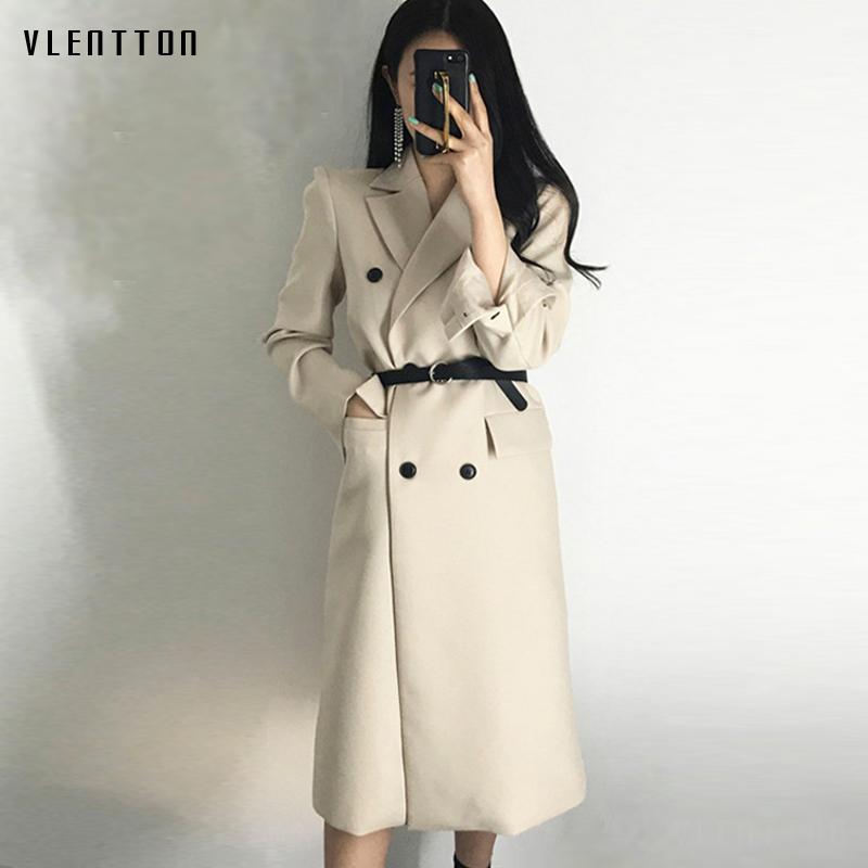 

Autumn Winter Black Long Blazer Women Sashes Double Breasted Slim Suit Coat Female Outwear Elegant Office Lady Blazer Feminino