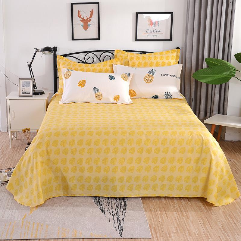 

100% Cotton Yellow Leaves Flat Sheet For Children Adults Single Double Bed Flat Bedsheets (No case) XF727-3