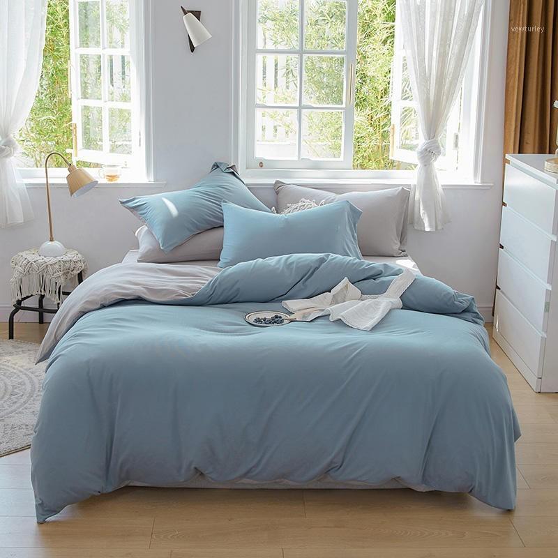 

Blue Pink Reversible Duvet Cover Set Knit Cotton Super Soft Breathable Bedding set Bed Sheet Pillowcases  Queen King Size1, Color 1