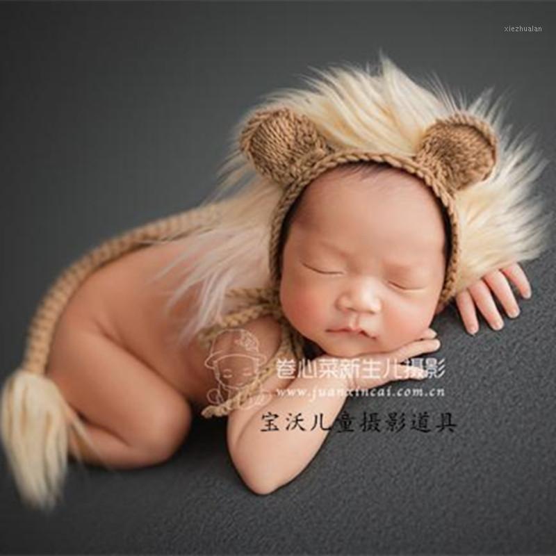 

Christmas Hand Knitted baby bonnet Baby lion hat photography props Newborn knit cotton bonnet photo props1, As photo