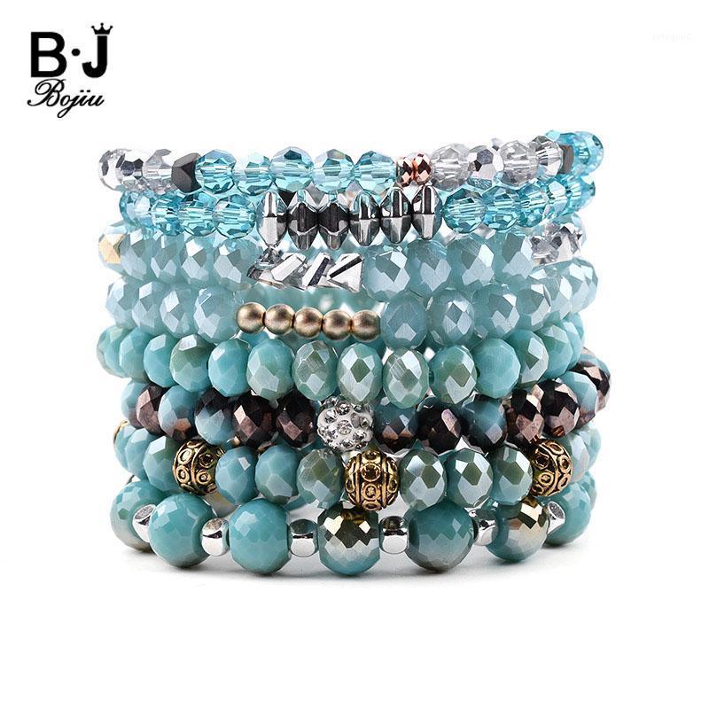 

Charm Bracelets BOJIU Trendy Faceted Blue Crystal For Women Fashion Silvery Hematite Gold Copper Ball Bracelet BC2671