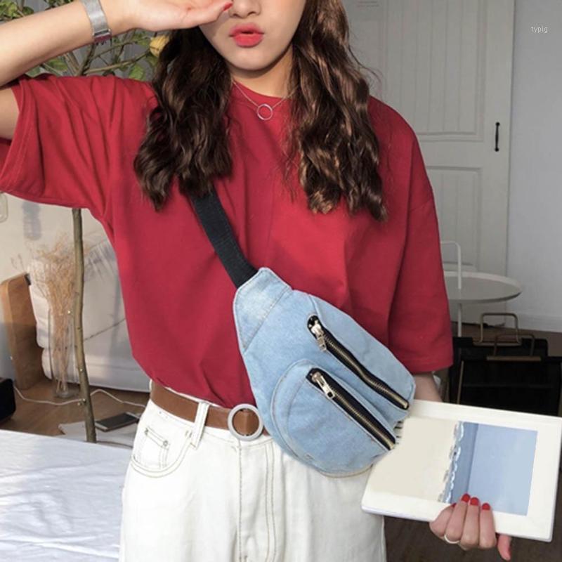 

Denim Women Belt Waist Pack Chest Bag Casual Shoulder Messenger Fanny Purse1, Sky blue