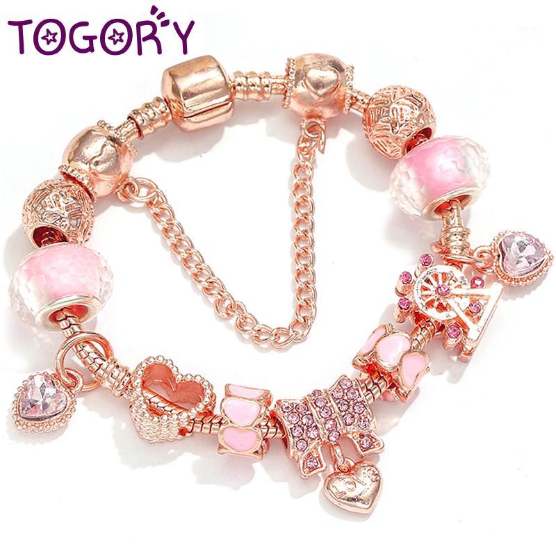 

TOGORY Zircon Love Key Beads Charm Bracelets Femme 2020 New Heart Dangle Bracelet Bangle For Women Couple Fashion Jewelry1