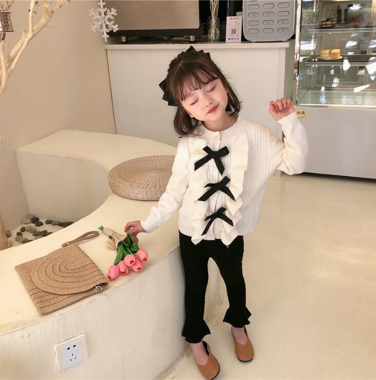 

2021 new girls knitted bow sweater cotton Spring fashion full sleeve girls cardigan 1-6 years YL780, White
