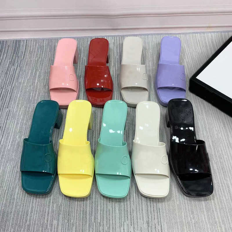 

2021 Brand woman slipper Top quality designer lady Sandals summer fashion jelly slide high heel slippers luxury Casual shoes Womens Leather, Red