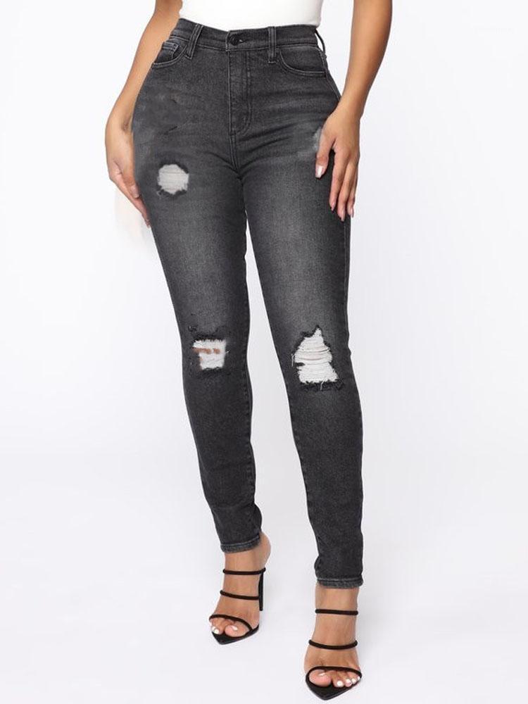

Pure Cotton Hole Black Casual Jeans Women 2021 Spring Flexible Skinny Slimming Sexy Ripped Denim Pencil Pants Lady Streetwear Women, 01