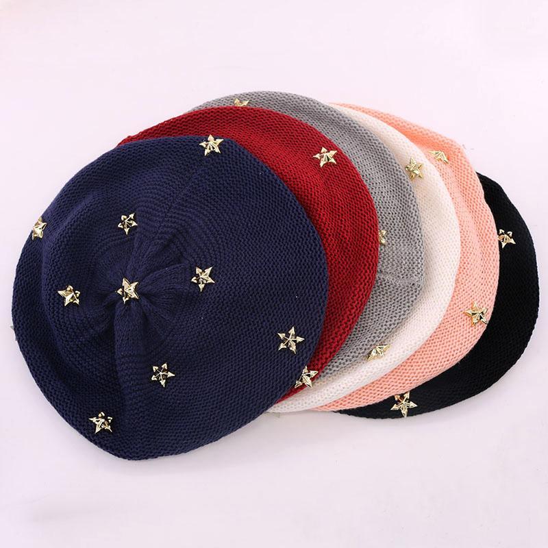

Casual Star Beret caps For Women Ladies Soft Thin Knitted Cotton Slouch Hat Overisze Hip Hop Beanie Hat 2020 Winter Autumn Hats1, Cream