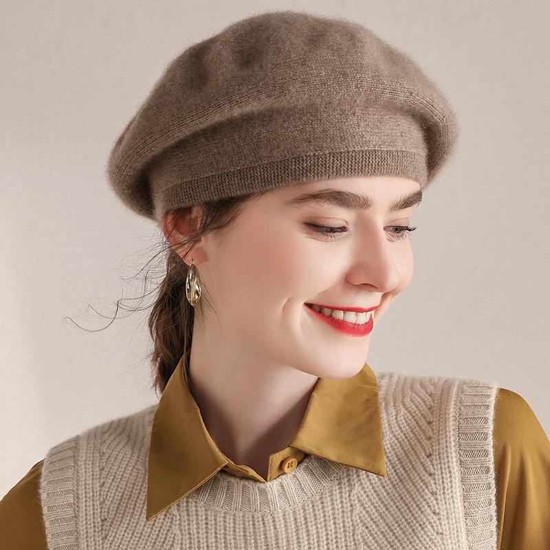 

Women Berets 100% Pure Goat Cashmere Knitting Hats 2020 Winter Autumn New Fashion Headgears 3Colors Ladies Hat, White