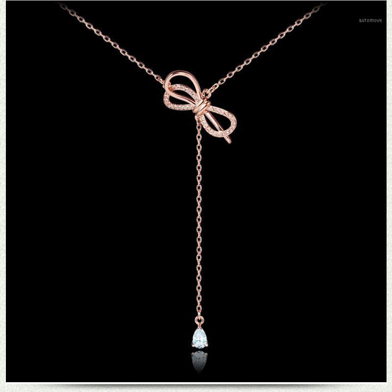 

New Design Fashion Women Two-Tone Necklace Chain Push-Pull Design Clavicle Chain Bow Necklaces1
