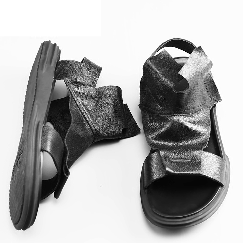 

Genuine Leather Black of Sole Flat Summer Platform Foot From Vintage Causes Males Roma Sandals Flip Flops L57o