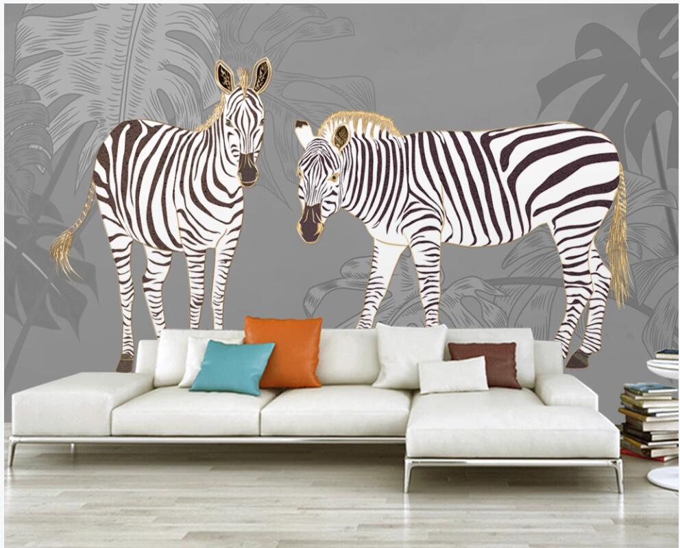

Custom mural photo wallpaper 3d Light luxury European style golden fashion hand-painted zebra home decor living room wallpaper for walls 3 d, Non-woven wallpaper
