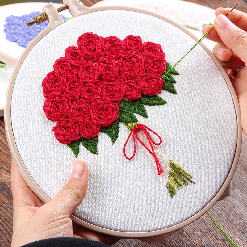 

3D DIY Rose Flowers Wedding Bouquet Embroidery Set Needlework Kits Cross Stitch with Hoop for Beginner Unique Gift Home Decor1