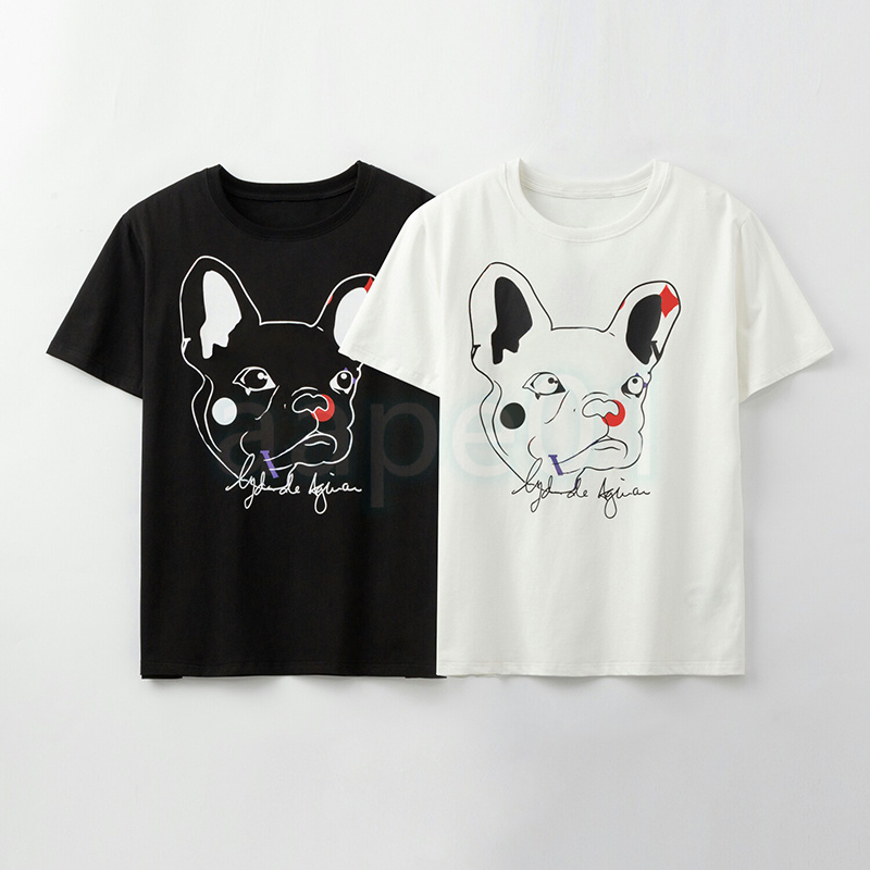 

Fashion Mens Designer T Shirt Young Boys Dog Pattern Print Tees Couples Hip Hop Style Tops Size S-2XL, White