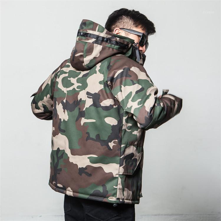 

2020 New Men' Camouflage Windbreaker Cotton Padded Winter Hooded Jacket Men Winter Thick Down Outerwear Zipper Parka Homme1, Army green