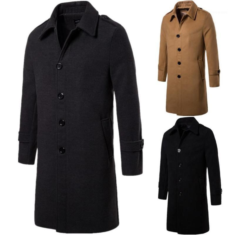 

2018 High-end Newest Men' Coat Wool Long Single-breasted Men Trench Coat Black Grey Yellow Colors Trench Long Men1
