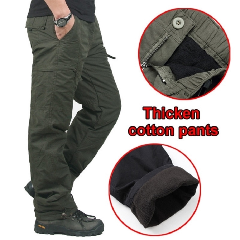 

Men's Winter Warm Thick Double Layer Fleece Military Army Camouflage Tactical Cotton Long Trouser Male Baggy Cargo Pant Men 201113, B army green