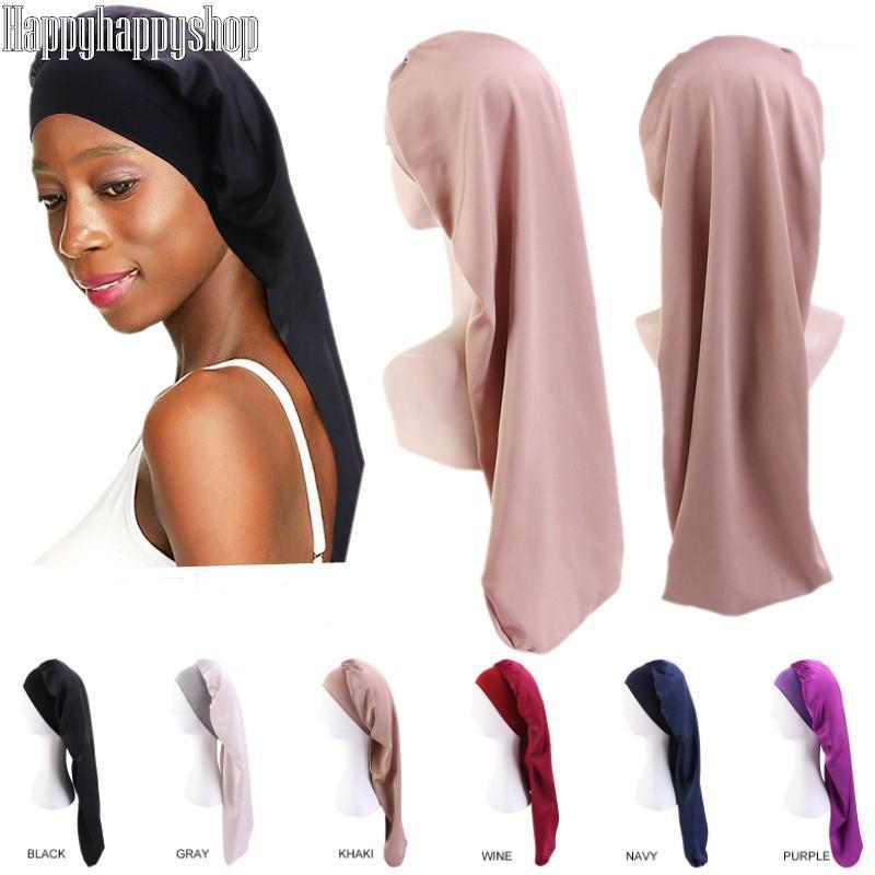 

Women Extra Long Headwear Elastic Wide Band Satin Bonnet Night Sleeping Cap Long Tube Hat Headwrap Hair Care Turban Headscarf1, Black
