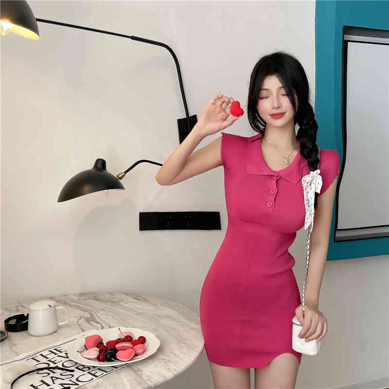 

Polo Neck Short Sleeve Knit Korea Women Night Club Party Dresses Skinny Slim Fit Elegant Ladies Casual Sexy Mini Dress, Black;gray