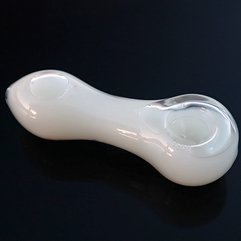 

Shiny white liquid glow in the dark glass spoon pipe for smoking