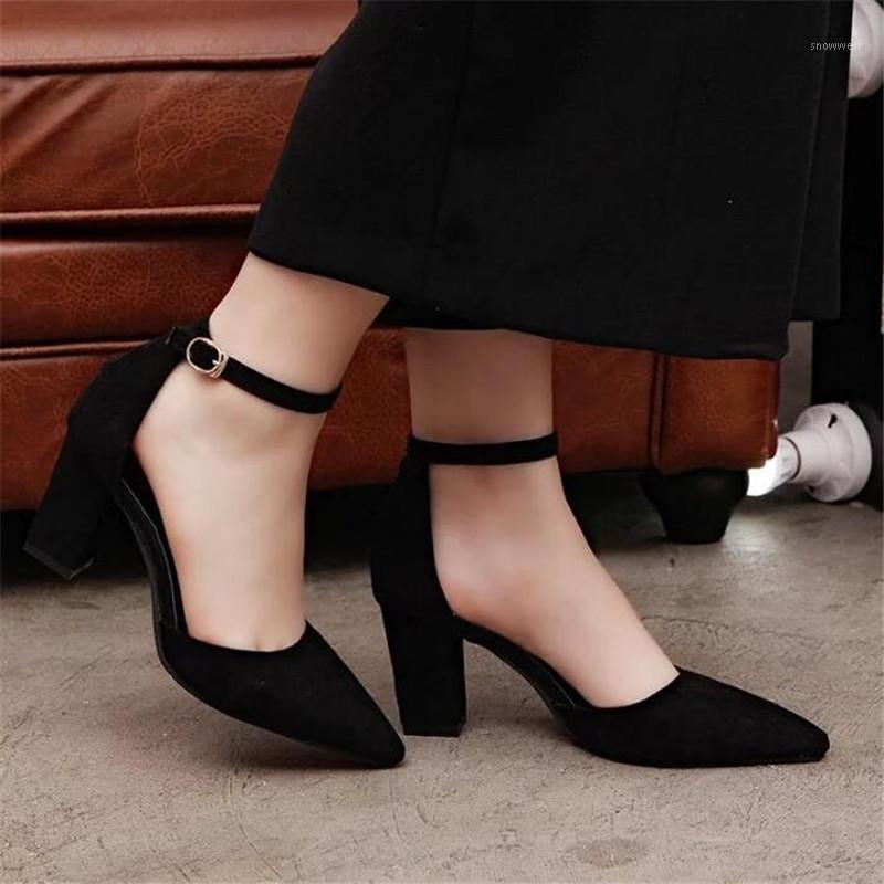 

2021 new summer high-heeled wild word buckle pointed thick high-heeled fashion shoes1, 03