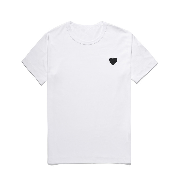 Black Love Hearts T-shirt Peach Heart Men Women Round Neck Cotton Short-sleeved Solid Color Embroidery Heart Lovers Tee Top Hip Hop Shirt-image-651403202