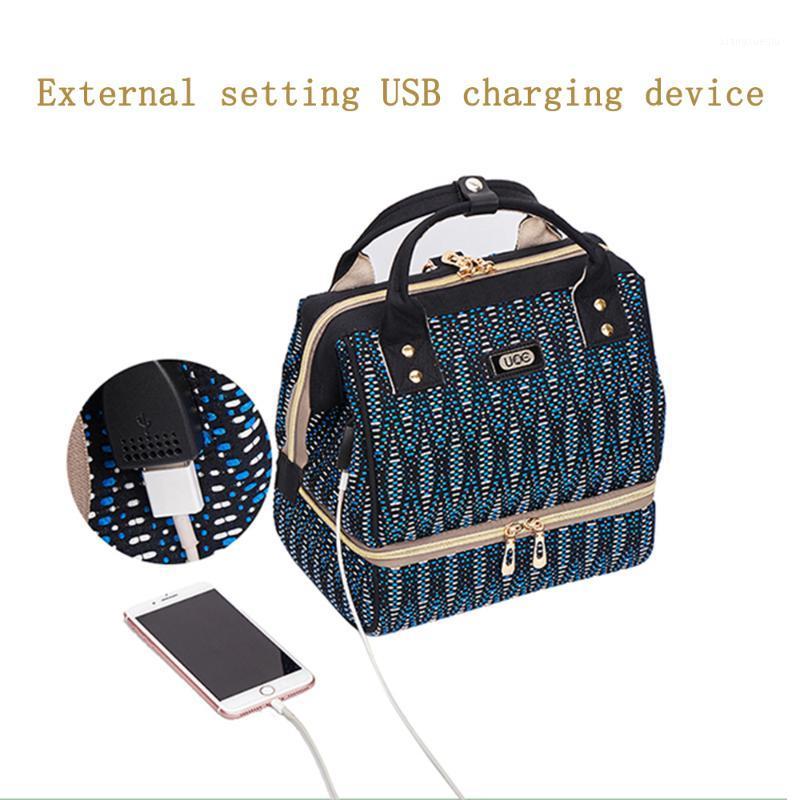 

Diaper bags USB charging device is set outside to dry and wet separate the two shoulder mommy bag Bottle thermal insulation1, Black