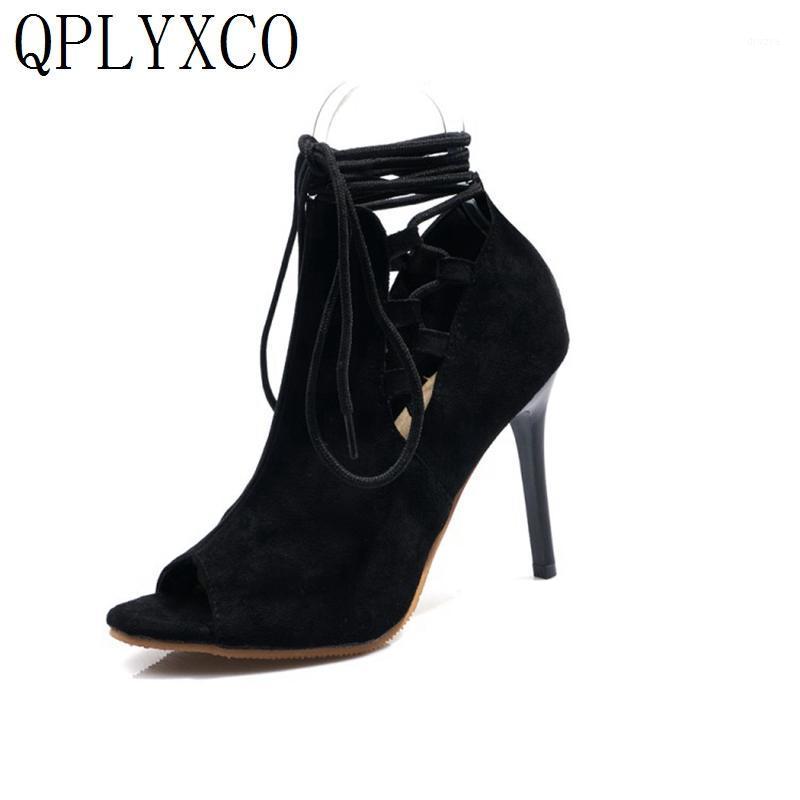

QPLYXCO Big size 34-48 Summer Sandals Women Sexy zip High Heels10CM wedding Party cool boots shoes woman zapatos de mujer 87431, Black frosted
