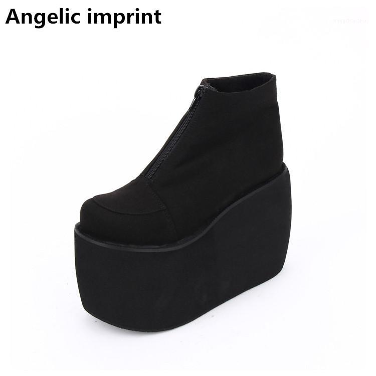 

Angelic imprint mori girl Women punk motorcycle boots lady lolita ankle Boots woman high trifle heels pumps platform shoes 96311, Flock 11cm