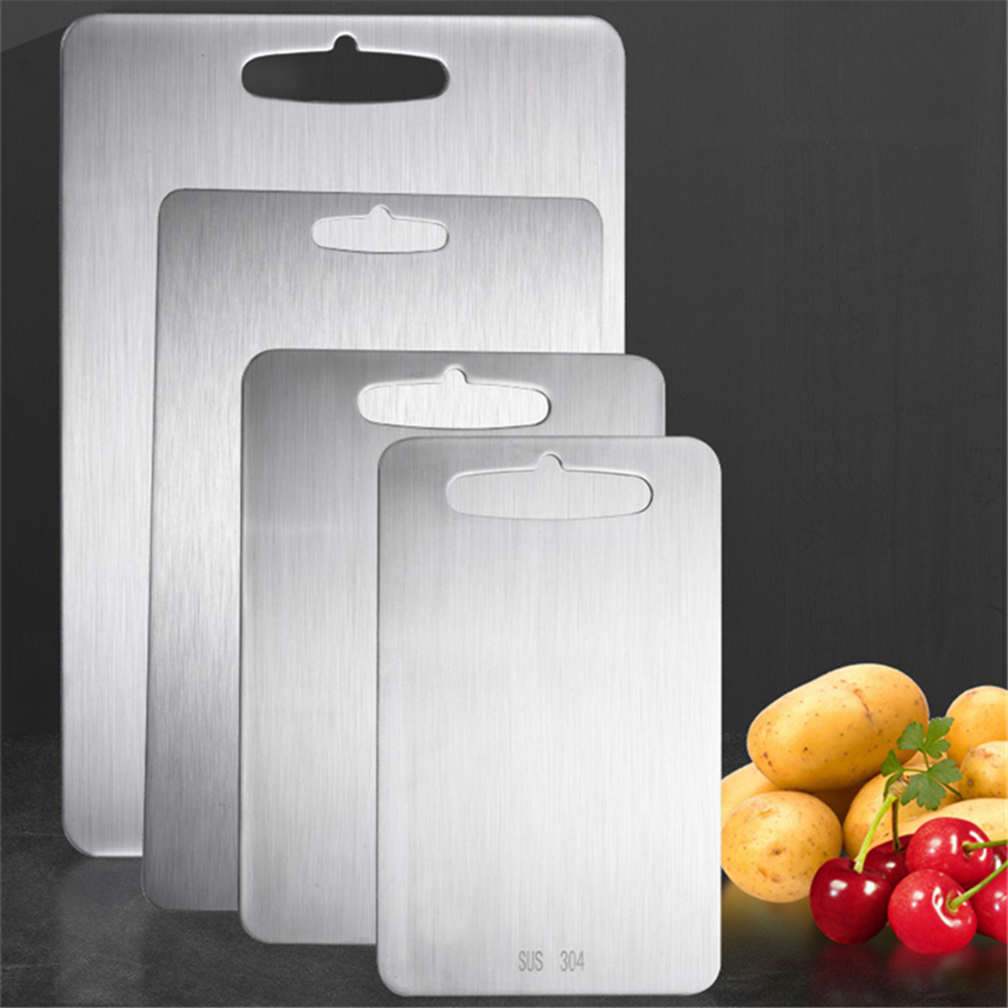 

18/8 Stainless Steel Cutting Board Anti-bacterial Chopping Block Anti-mildew Fruit Vegetable Meat Noodle Bread Plate 2-Sided Working