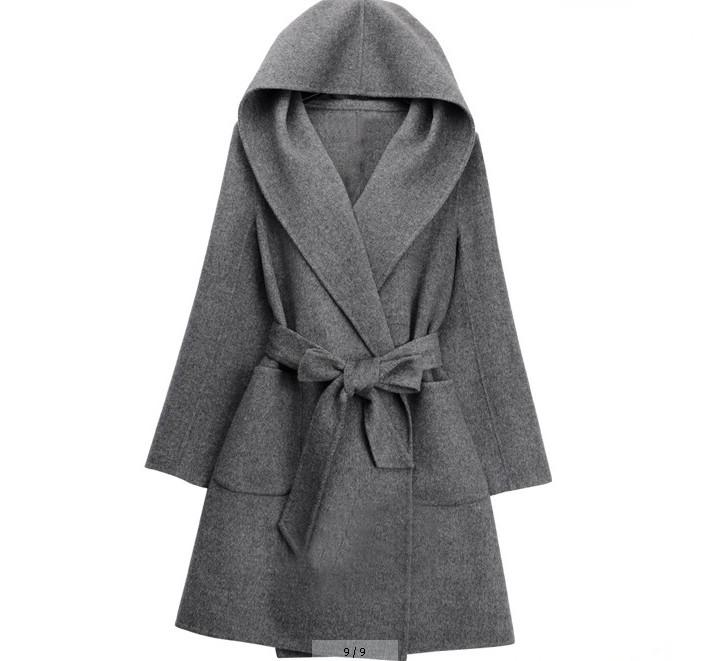 

2020 Fashion Double Side Long Sleeve Wool Jacket Coat Women Long Sleeve Slim Overcoat Hooded Outwear Medium-long Woolen Jackets, Black