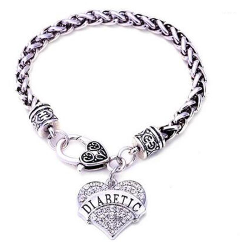

DIABETIC Bracelets Awareness Alert Charm Bracelet White Rhinestone Heart for women1