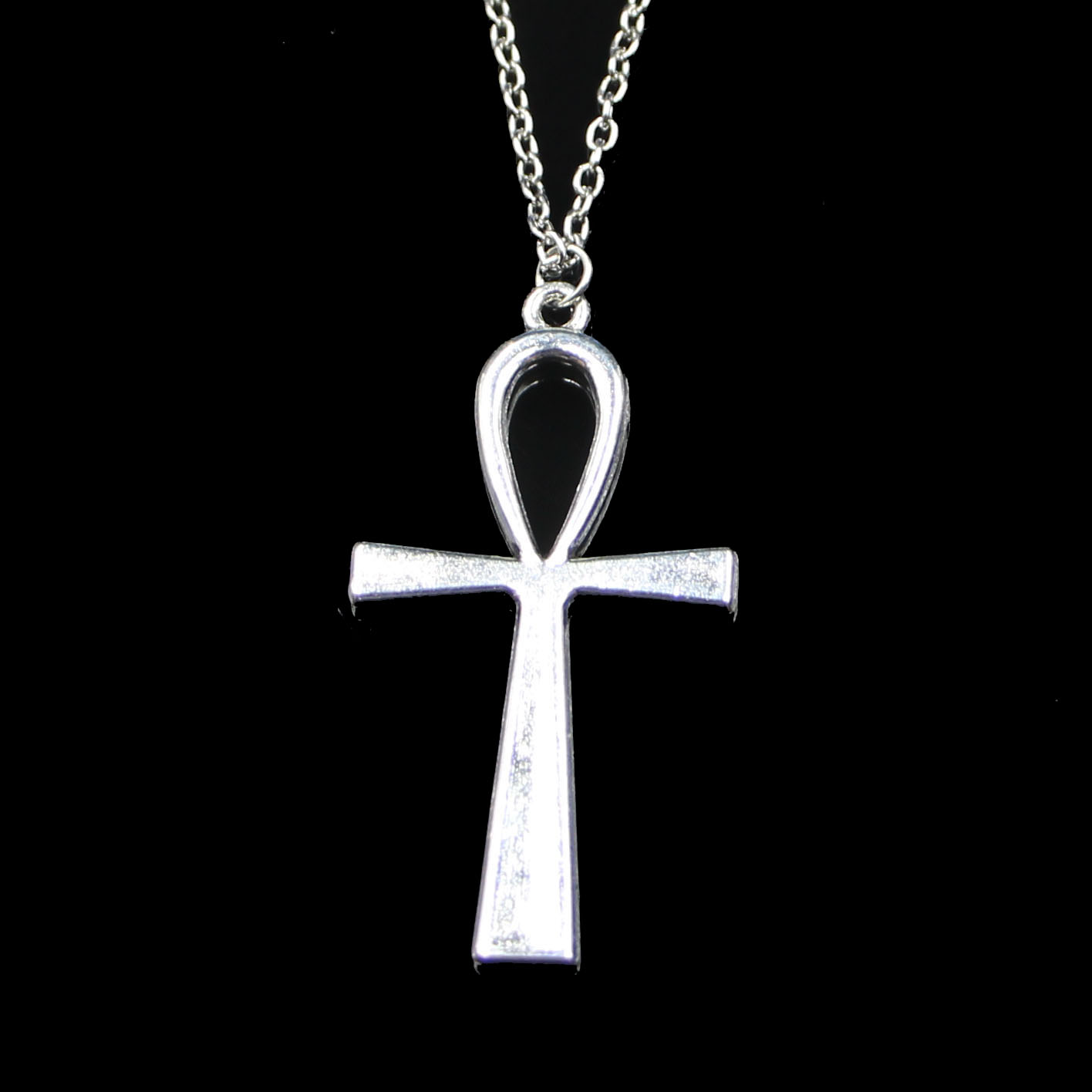 

Fashion 52*28mm Cross Egyptian Ankh Life Symbol Pendant Necklace Link Chain For Female Choker Necklace Creative Jewelry party Gift, Silver