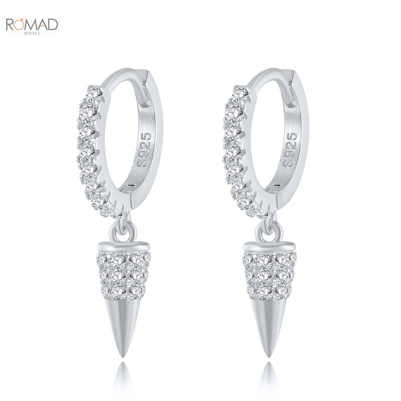 

ROMAD Women Original Punk Style Geometric Diamond Earrings 925 Sterling Silver Cross Light Beads Earrings Aretes De Mujer