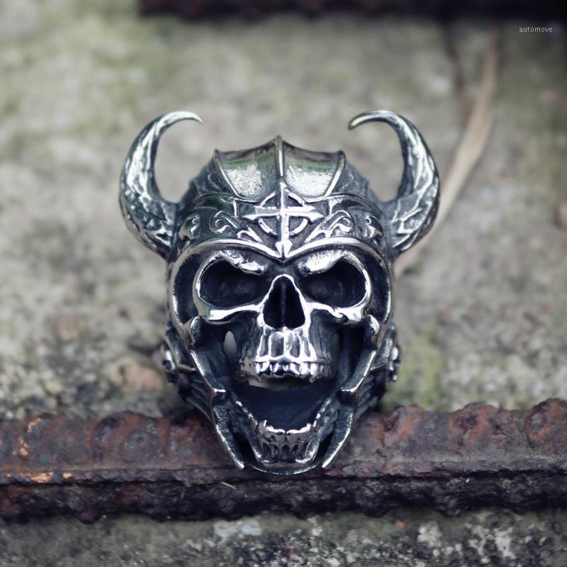 

Cool Nordic God of War Silver Color 316L Stainless Steel Viking Warrior Skull Rings Men Women Punk Biker Jewelry Gift for Him1